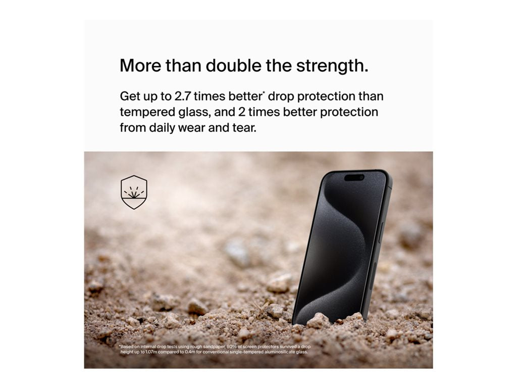 Belkin ScreenForce UltraGlass 2 - Screen protector for cellular phone - 9H, treated - glass - for Apple iPhone 15 Pro OVA133ZZ