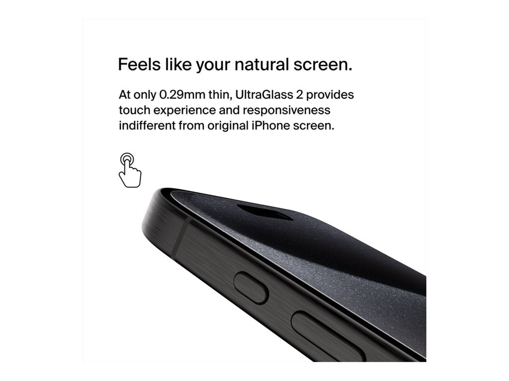Belkin ScreenForce UltraGlass 2 - Screen protector for cellular phone - 9H, treated - glass - for Apple iPhone 15 Pro OVA133ZZ