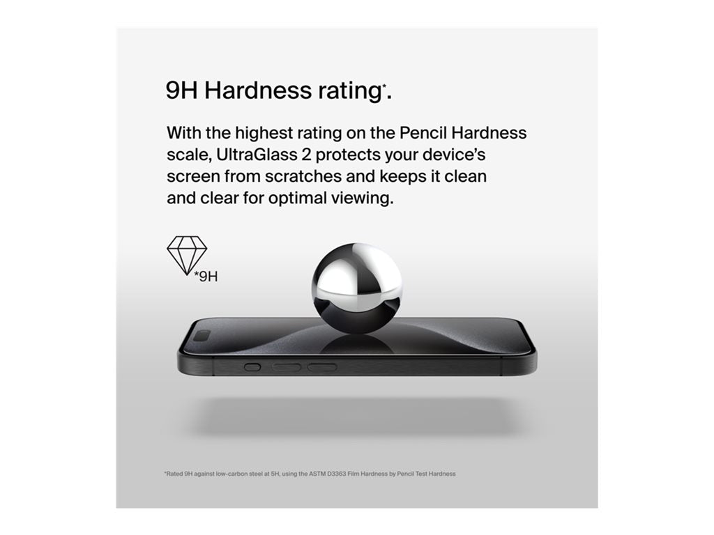 Belkin ScreenForce UltraGlass 2 - Screen protector for cellular phone - 9H, treated - glass - for Apple iPhone 15 Pro OVA133ZZ