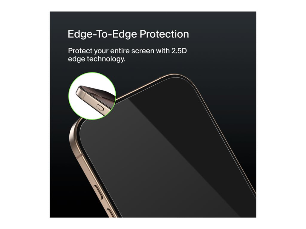 Belkin ScreenForce UltraGlass 2 - Screen protector for cellular phone - treated - 2.5D - glass - for Apple iPhone 16 Pro OVA157FQ