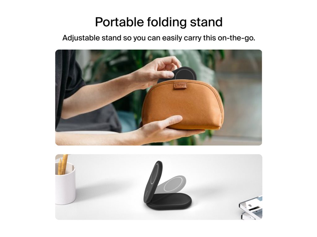 Belkin - Wireless charging stand - magnetic, foldable, with Qi2 + AC power adapter - 15 Watt - Fast Charge - black WIZ028TTBK