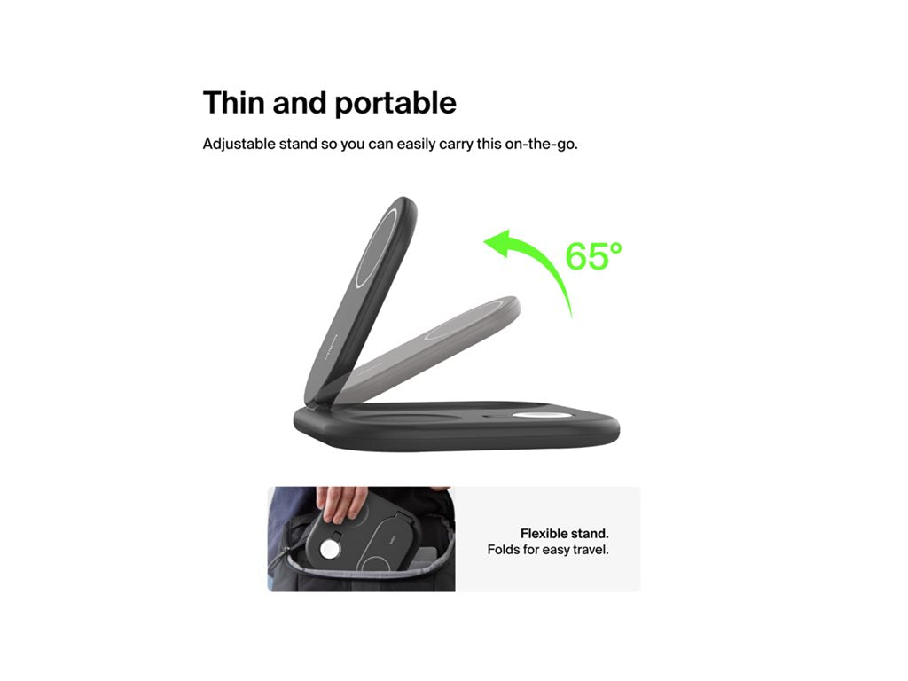 Belkin - Wireless charging stand - magnetic, foldable, with Qi2 + AC power adapter - 15 Watt - Fast Charge - black WIZ029TTBK