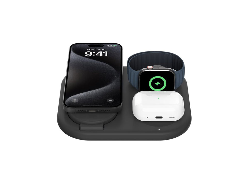 Belkin - Wireless charging stand - magnetic, foldable, with Qi2 + AC power adapter - 15 Watt - Fast Charge - black WIZ029TTBK