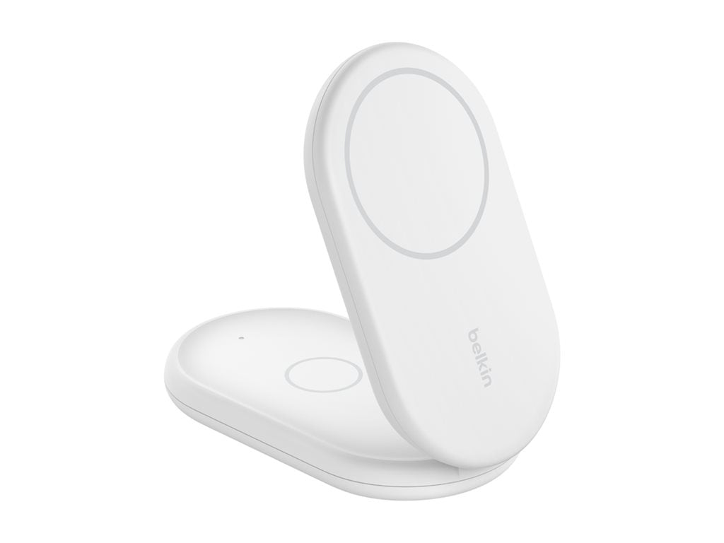 Belkin - Wireless charging stand - magnetic, foldable, with Qi2 + AC power adapter - 15 Watt - Fast Charge - white WIZ028TTWH