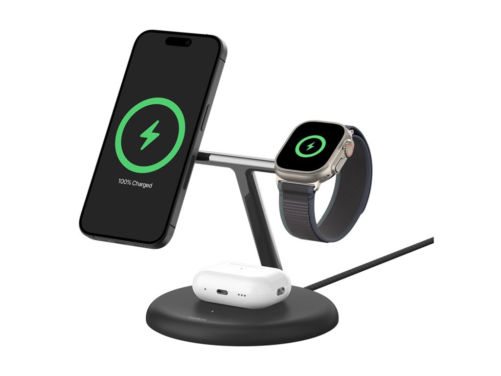 Belkin - Wireless charging stand - magnetic with Qi2 + AC power adapter - 15 Watt - Fast Charge - black WIZ023TTBK