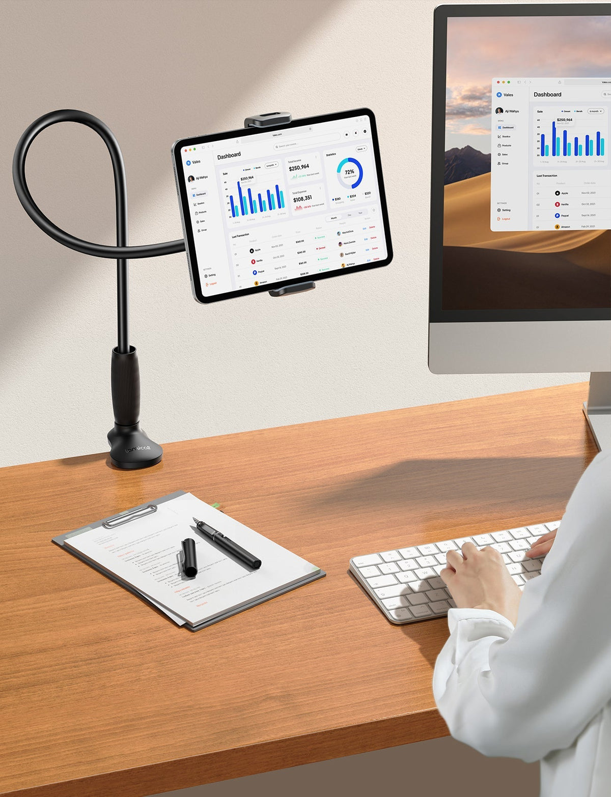Lamicall Gooseneck Tablet Holder Unique Tapered Flexible Arm Up to 13 inches