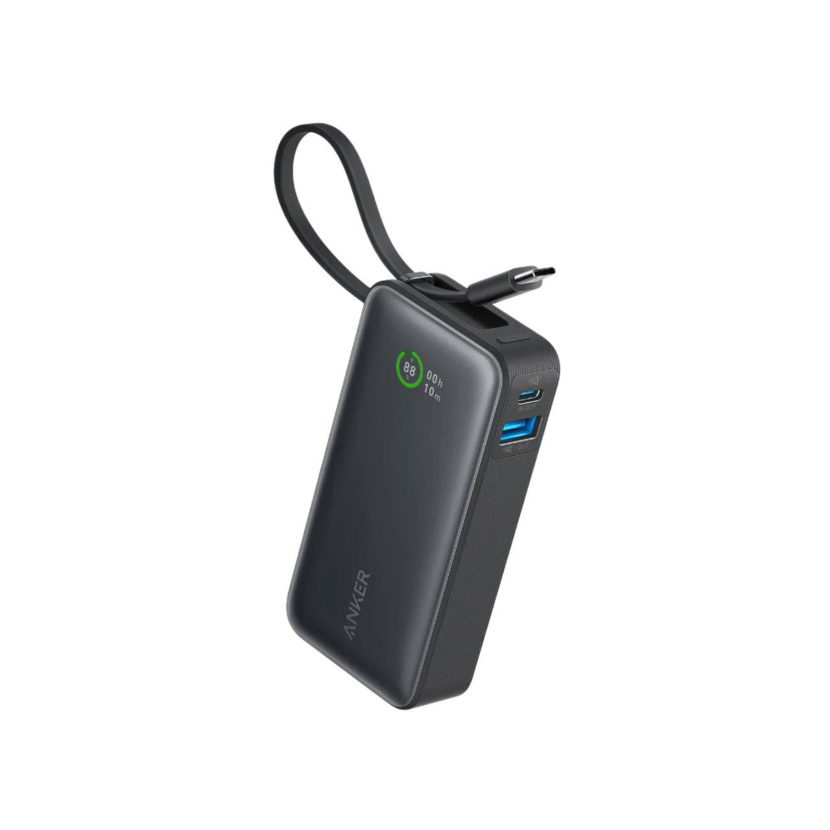 Anker Nano 10K mAh 30W Power Bank W/ Built-In USB-C Cable - Black